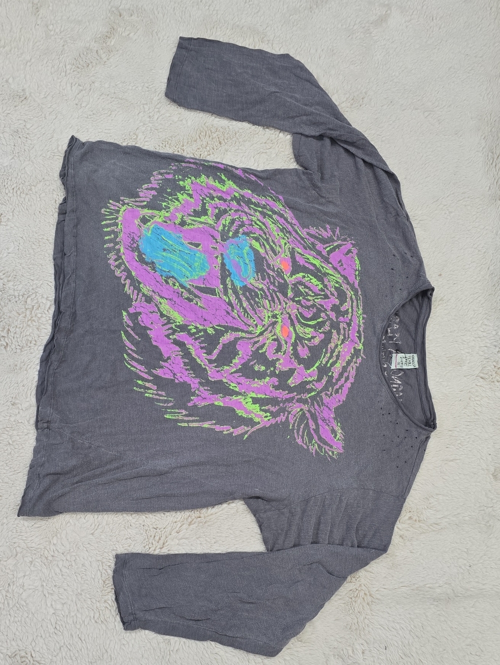 Magnolia Pearl Gray Long-Sleeve Tee with Neon Tiger Graphic